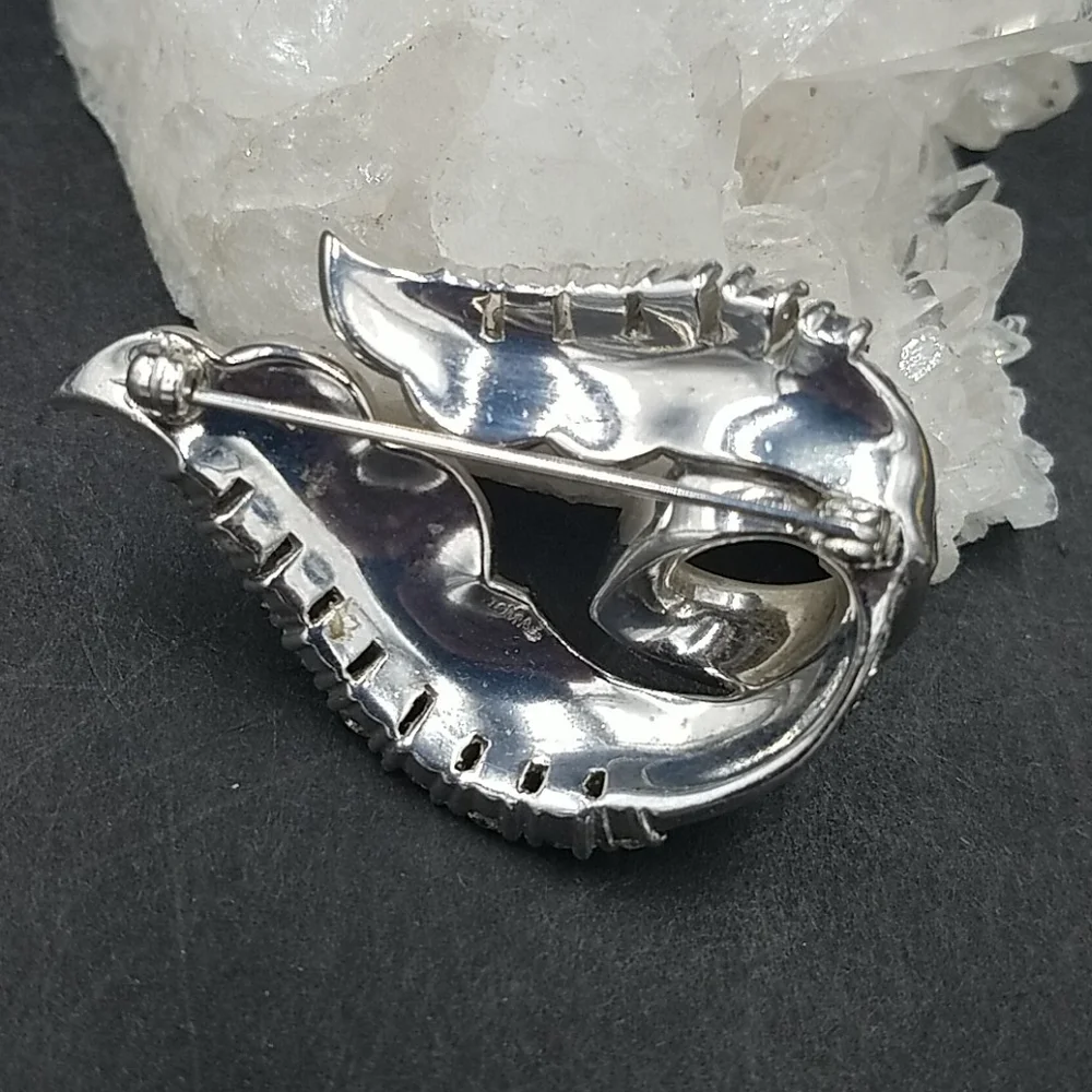 Vintage Jomaz Rhinestone Double  Leaf Brooch